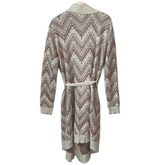 Anthropologie La Fee Verte Chevron Zig Zag MetallicLong Cardigan Size M/L - Picture 2 of 8